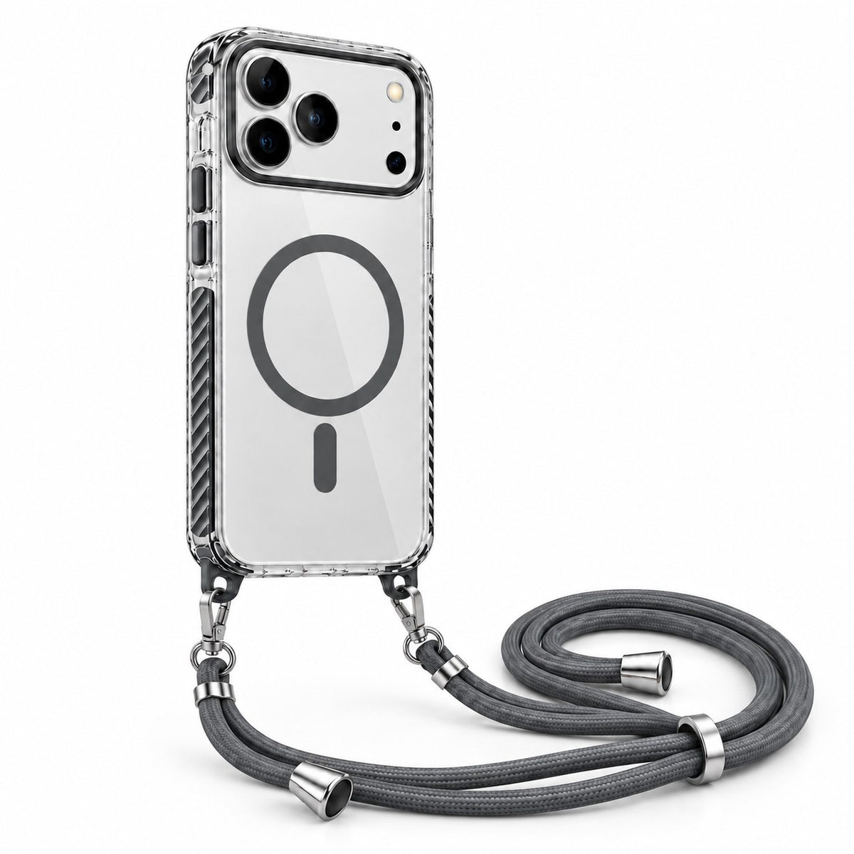 Husă MagSafe transparentă cu șnur pentru iPhone 17 ProMax, Gri