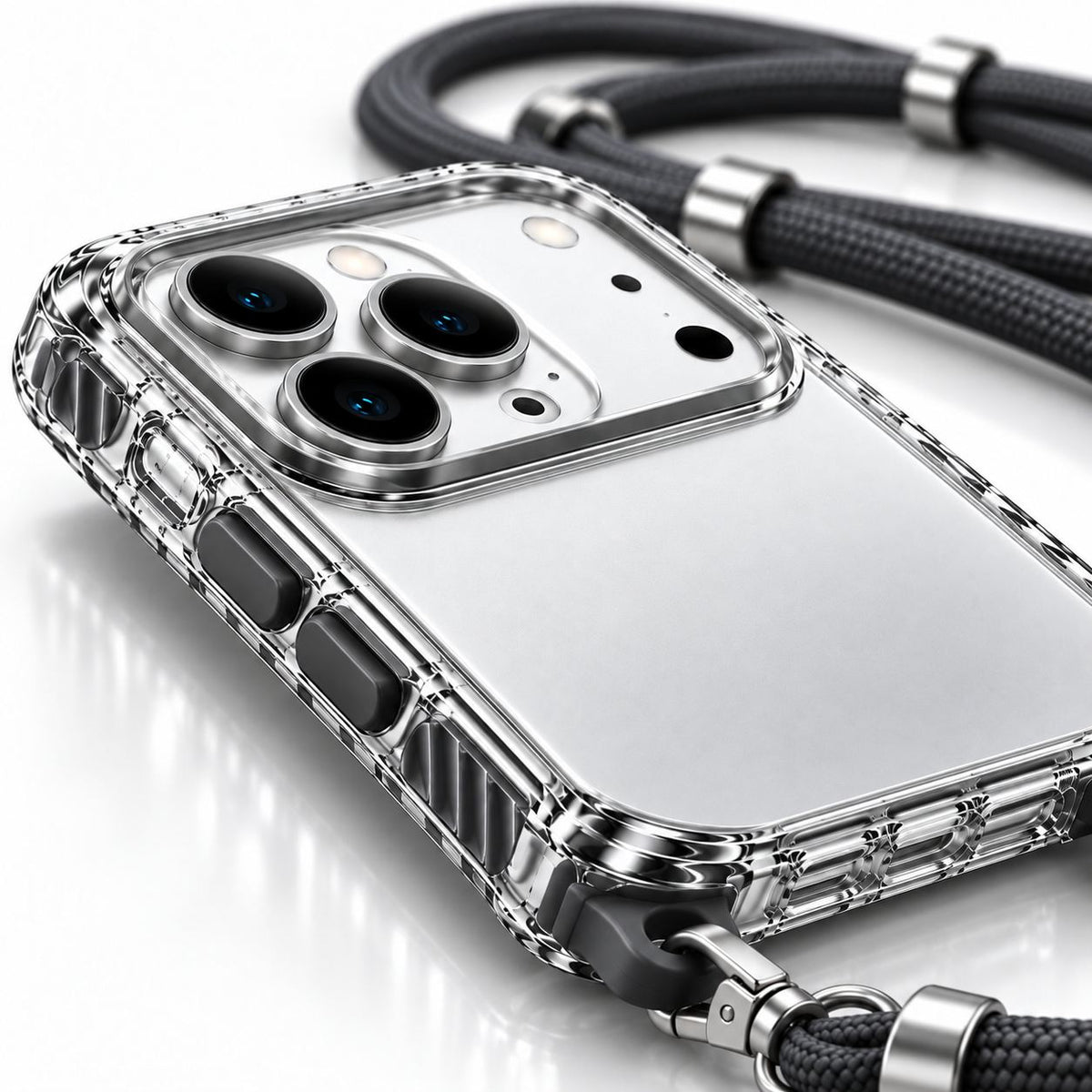 Husă MagSafe transparentă cu șnur pentru iPhone 17 ProMax, Negru