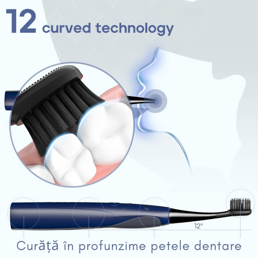 Periuta de dinti electrica, sonica, DrKala SG-540, Cu Carbune activ pentru albire, 5 Moduri, 8 Capete, pana la 42.000 vibrații/min, IPX7