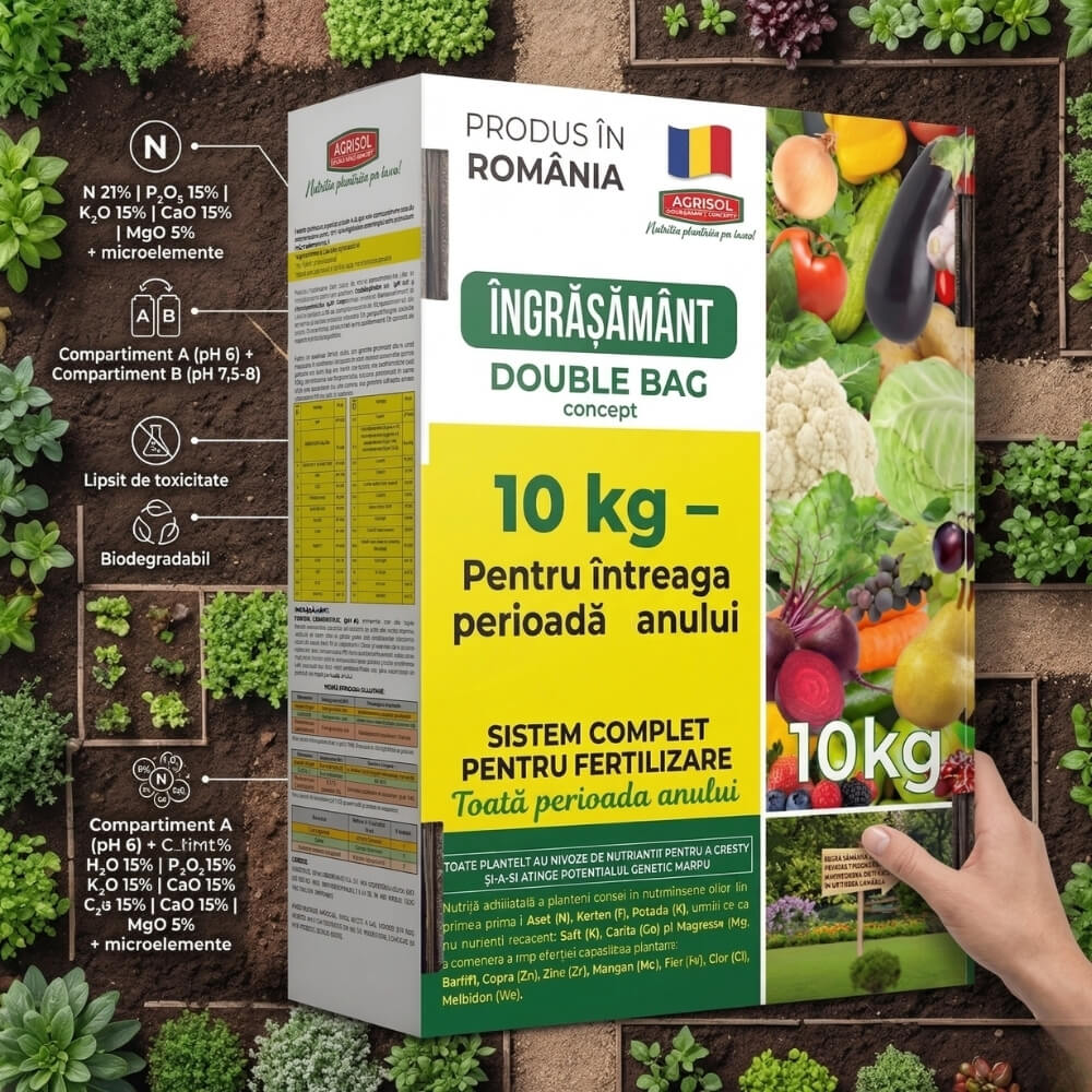 Ingrasamant Universal AGRISOL Double Bag, 10 kg, Sistem Complet de Fertilizare si Optimizare pH, pentru Gradina, Sere si Solarii