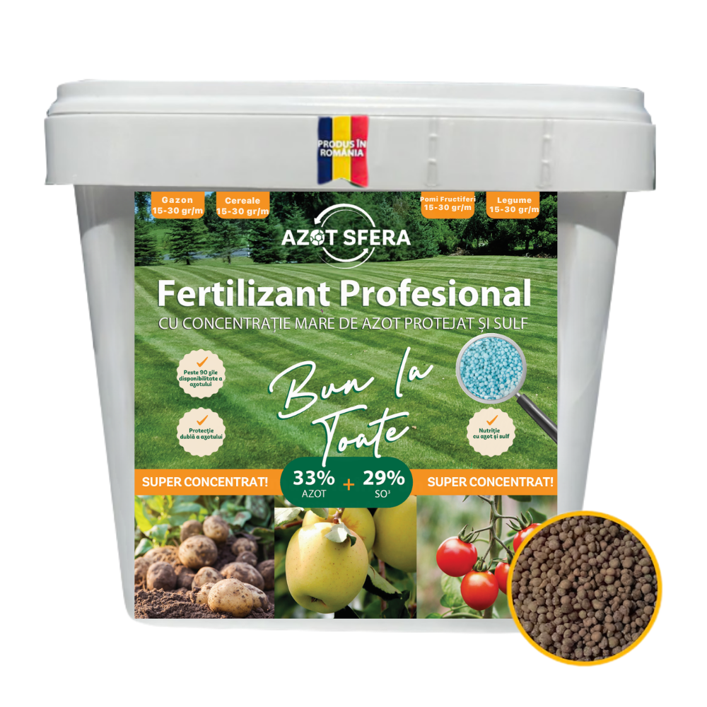Ingrasamant cu Azot si Trioxid de sulf pentru Legume, Cereale, Gazon si Plante - Azot Sfera NS 33-29, 33% N, 29% SO3, Efect Prelungit, 10kg