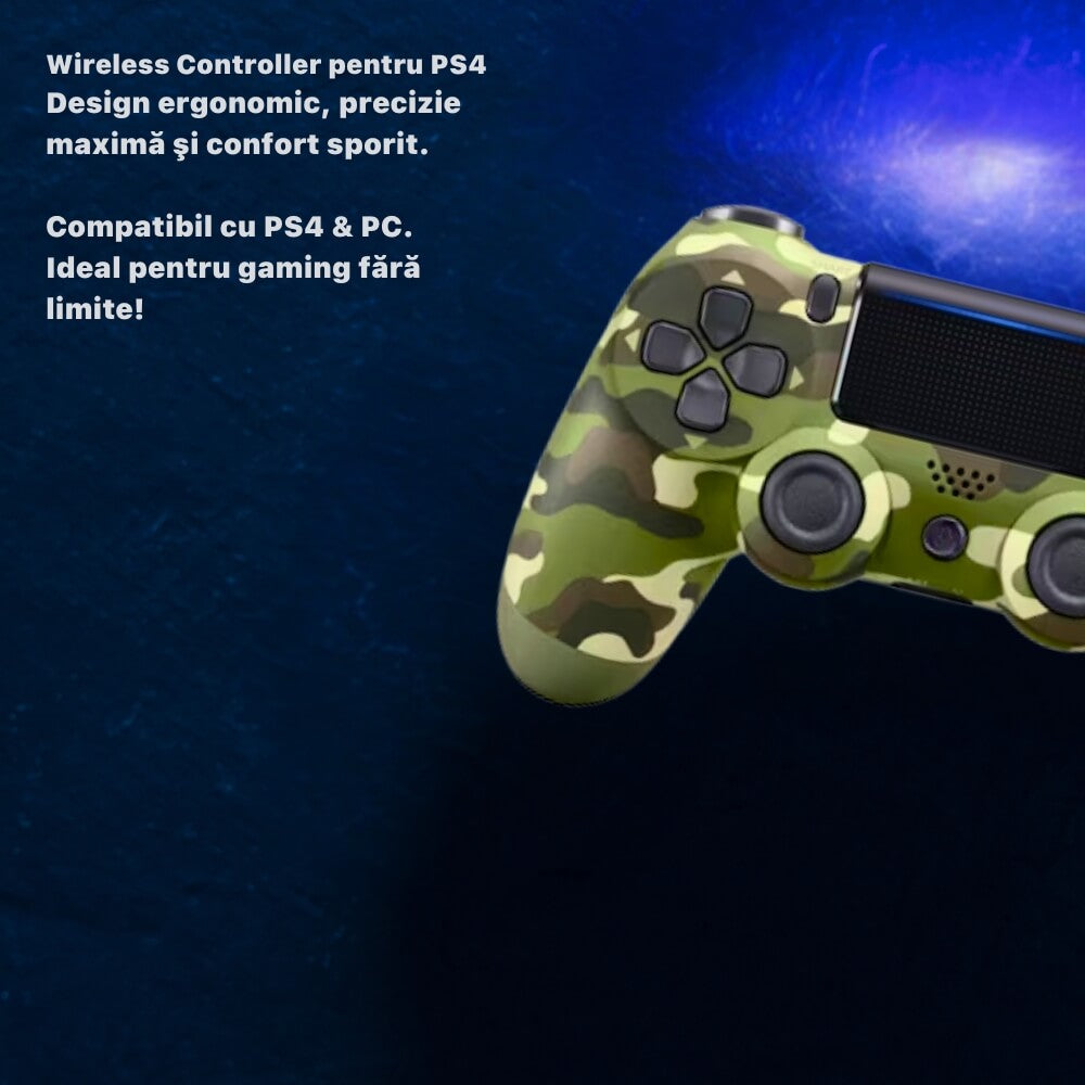 Controller Wireless Double-Motor Vibration Joystick, Compatibil PS4, Verde/Gri