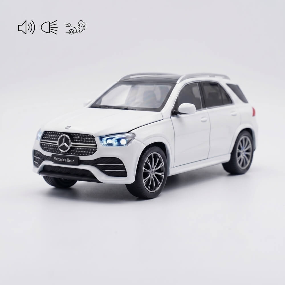 Masinuta Metalica Mercedes GLE 350, Scara 1:24, Usi/Capota/Portbagaj Mobile, Lumini Xenon, Sunete Claxon, Fum, Cadou Baiat, Alb