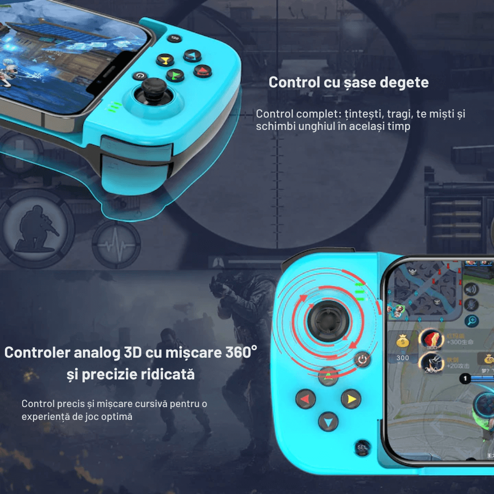 GamePad Controller Gaming pentru telefon Android, iOS, PC, PS, Nintendo, Bluetooth 5.0, Wireless, Albastru/Rosu