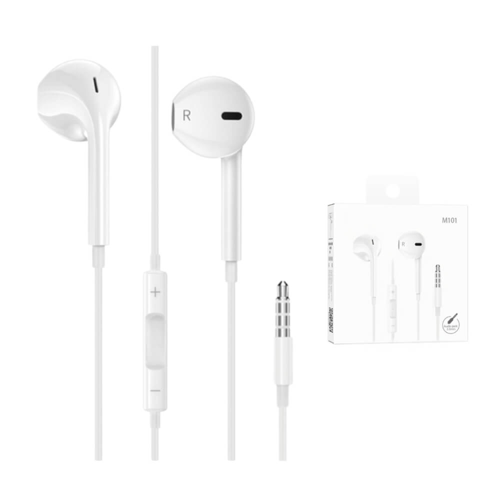 Casti cu Fir, In-ear, Microfon & Control Volum, conector Jack 3.5mm , Alb