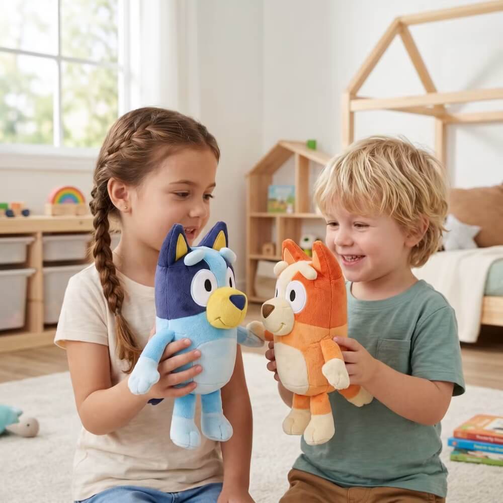 Set Jucarii de Plus Bluey si Bingo 28 cm, Personaje Bluey, Plus Moale, Cadou Perfect pentru Copii, Jucarii de Imbratisat, Multicolor
