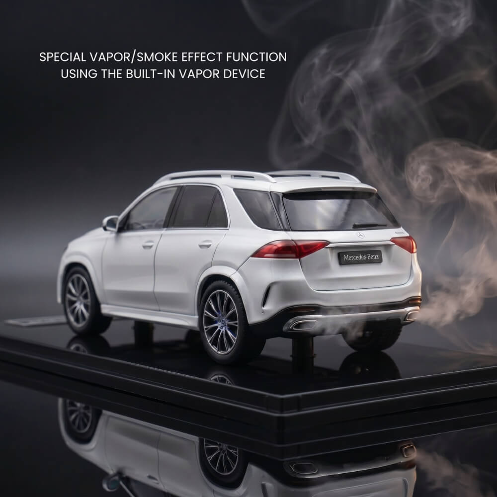 Masinuta Metalica Mercedes GLE 350, Scara 1:24, Usi/Capota/Portbagaj Mobile, Lumini Xenon, Sunete Claxon, Fum, Cadou Baiat, Alb