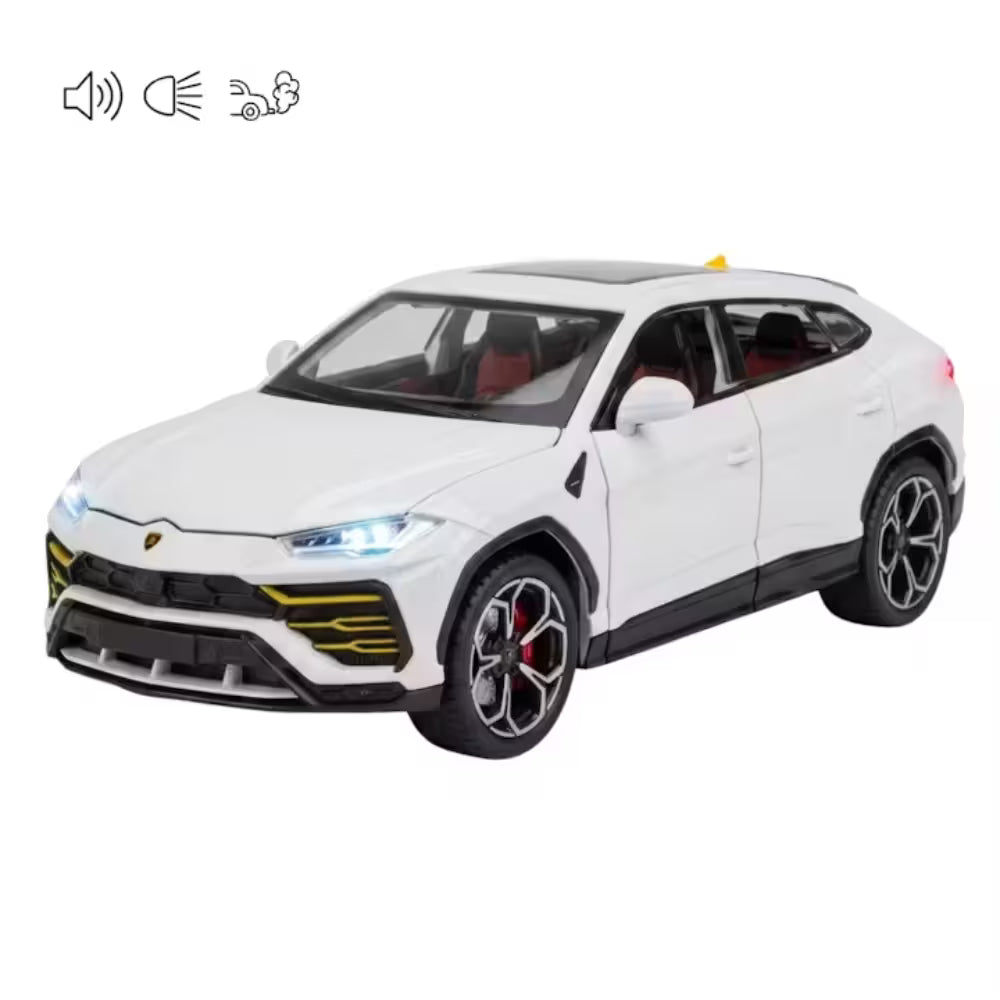 Masinuta Metalica Lamborghini Urus, Scara 1:24, Lumini, Efecte Sonore, Functie de Fum (Aburi), Usi/Portbagaj/Capota Functionale, Alb
