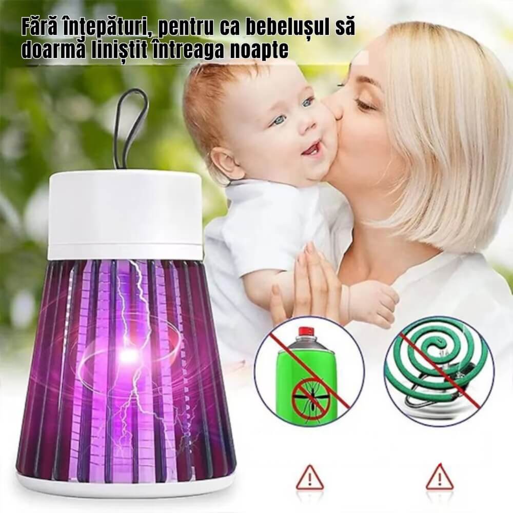 Lampa Anti Tantari UV cu Alimentare USB, Capcana Electrica pentru Insecte Zburatoare, Functionare Silentioasa, Design Portabil cu Maner, Consum Redus de Energie, Alb/Gri