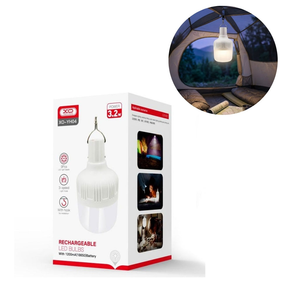 Bec LED reincarcabil DigiKalaX Lumo C1, 3.2W, acumulator 1200 mAh, incarcare USB-C, agatatoare integrata, functioneaza fara priza, pentru acasa, camping, pescuit, auto si pana de curent, negru