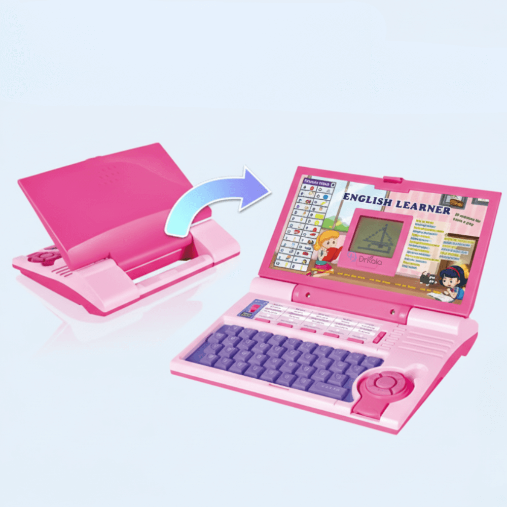 Laptop Educațional pentru Copii – English Learner, Tastatură Colorată, Jocuri și Activități Interactive, Roz