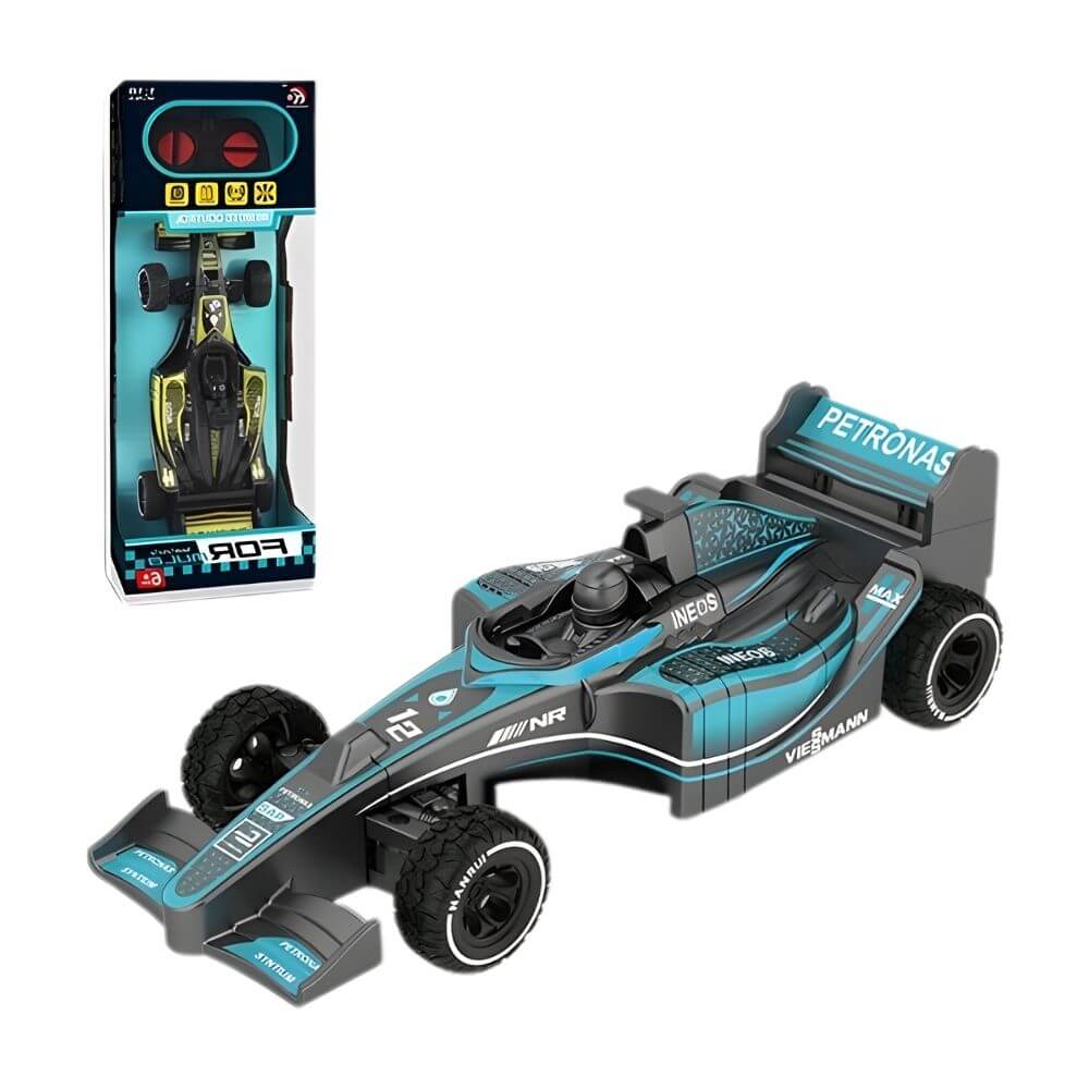 Mașină cu telecomandă RC 1:18, Model Formula 1, Curse și Viteză 10 km/h, Jucărie RC pentru copii 6+ ani, Negru/Albastru