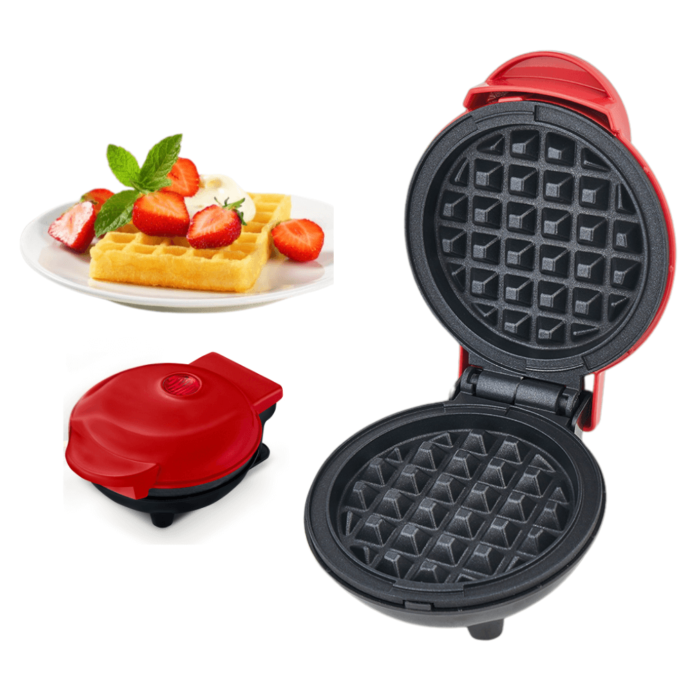Mini aparat de făcut waffle 800W – compact, rapid, antiaderent, ideal pentru deserturi și gustări, roșu vibrant