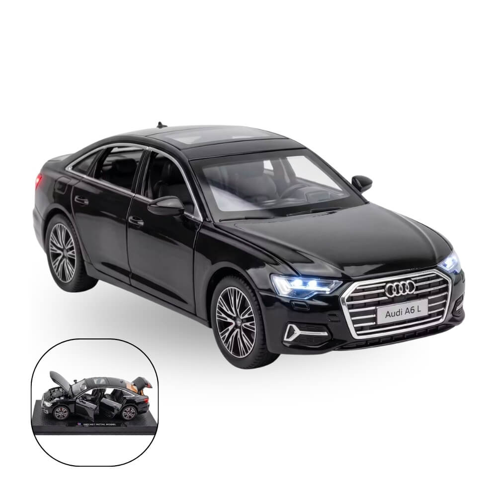 Macheta Auto Audi A6L 1:32, Masinuta Metalica Die-Cast, Usi si Capota Functionale, Model de Colectie pentru Copii si Adulti, Negru
