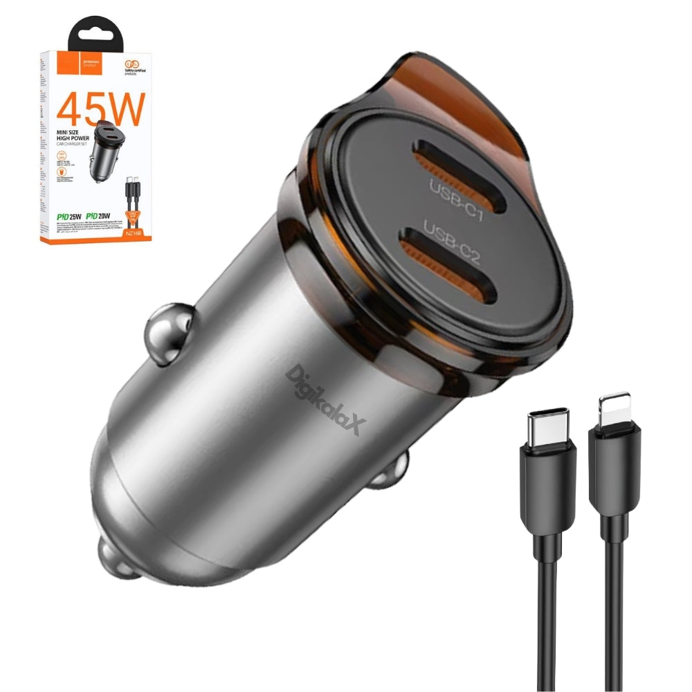 Incarcator auto NZ16B 45W Mini Size High Power PD25W & PD20w, Gri/Negru