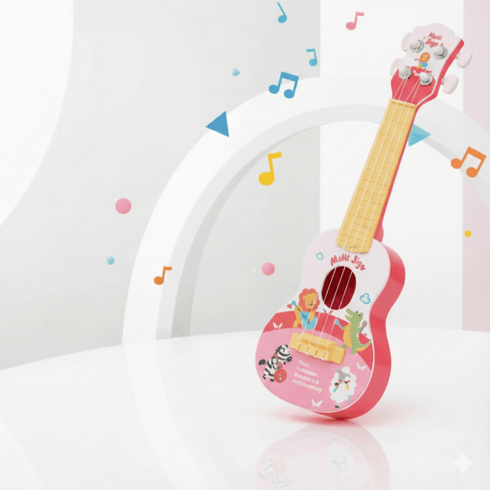 Chitară pentru Copii cu 4 Corzi, Ukulele, Design cu Animale, 40 cm, Roz
