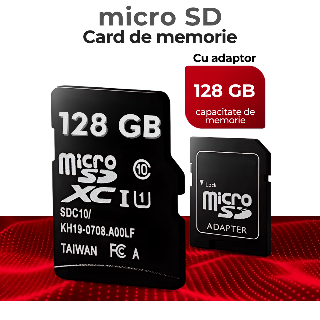 Card de Memorie MicroSDXC cu Adaptor SD Inclus, Viteză Citire 90 MB/s, pentru Telefon, Aparat Foto, Camere Auto și Supraveghere