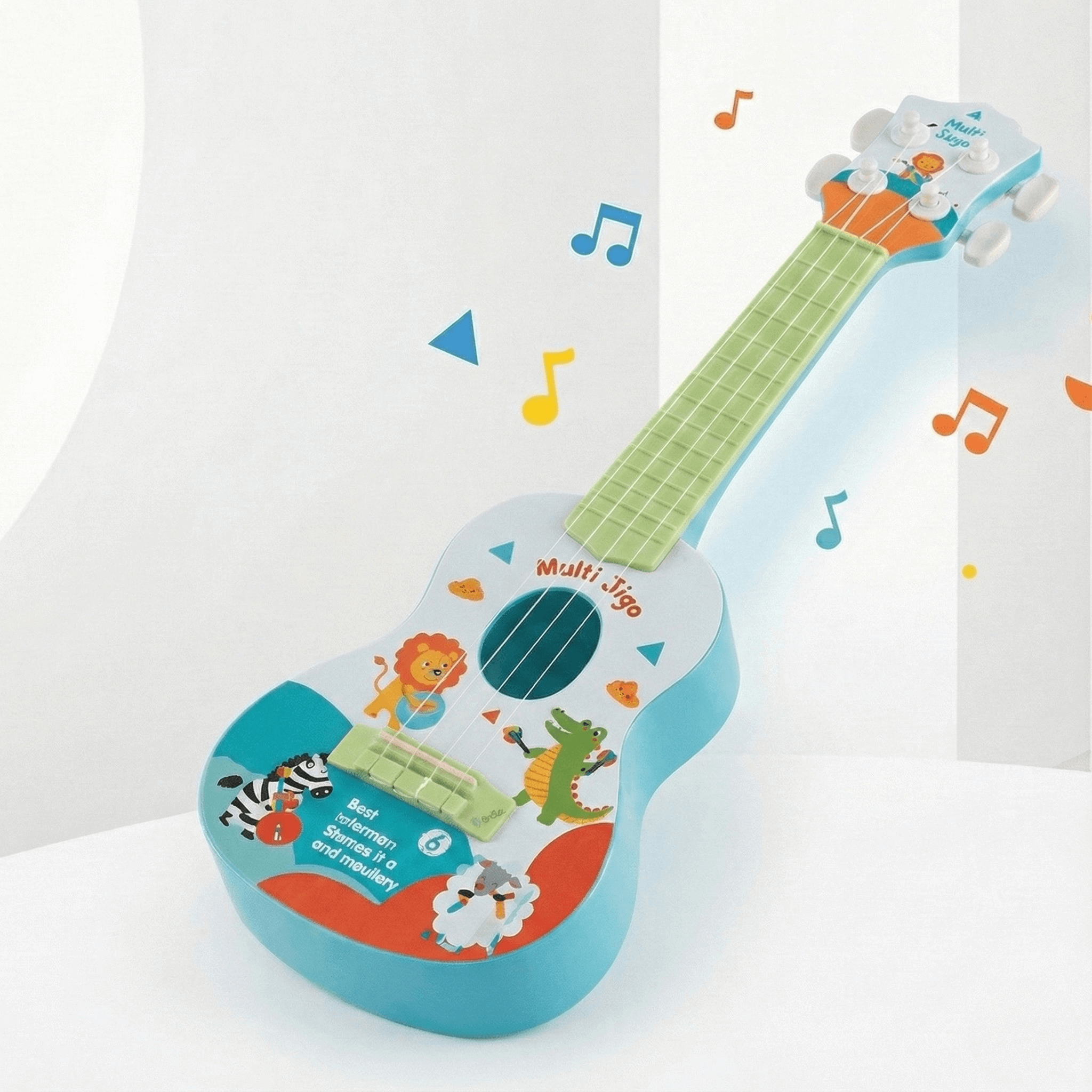 Chitară pentru Copii cu 4 Corzi, Ukulele, Design cu Animale, 40 cm, Turcoaz