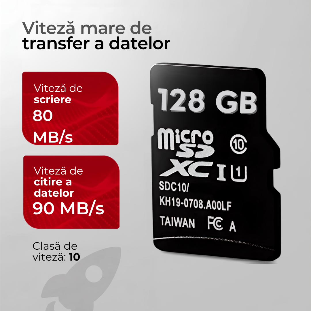 Card de Memorie MicroSDXC cu Adaptor SD Inclus, Viteză Citire 90 MB/s, pentru Telefon, Aparat Foto, Camere Auto și Supraveghere
