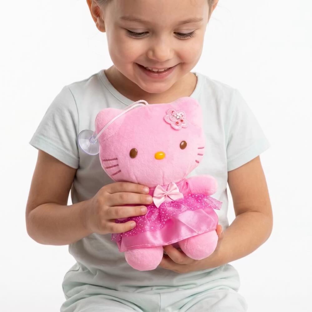 Jucarie de plus Hello Kitty cu fustita si papion, editie speciala, cu agatatoare, 20Cm Roz