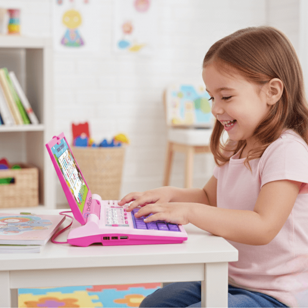 Laptop Educațional pentru Copii – English Learner, Tastatură Colorată, Jocuri și Activități Interactive, Roz