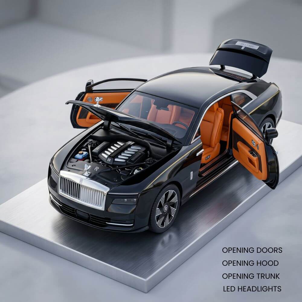 Rolls-Royce Spectre 1:24 Masinuta Metalica cu Lumini si Sunete, Usi si Capote Functionale, Umbrela Inclusa, Negru