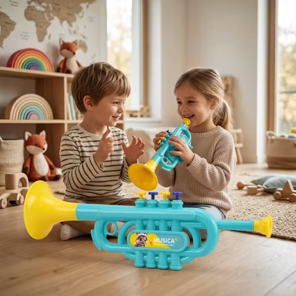 Trompeta Muzicala de Jucarie pentru Copii, 35 cm, Instrument Muzical Educativ, Sunete Interactive, Dezvolta Creativitatea si Simtul Ritmului, Cadou pentru Copii, Albastru