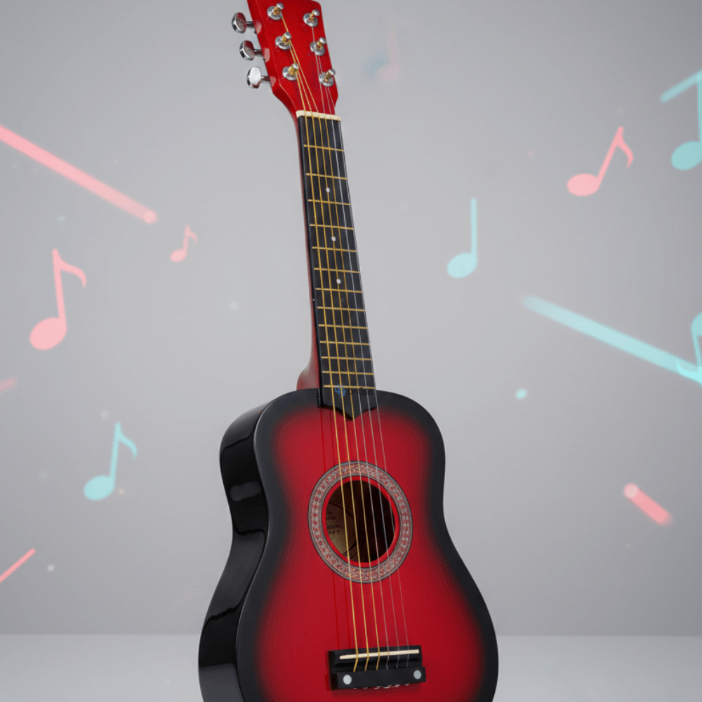 Chitară Acustică pentru Copii, 6 Corzi, 55 cm, Model Roșu-Negru, Jucărie Muzicală Educativă