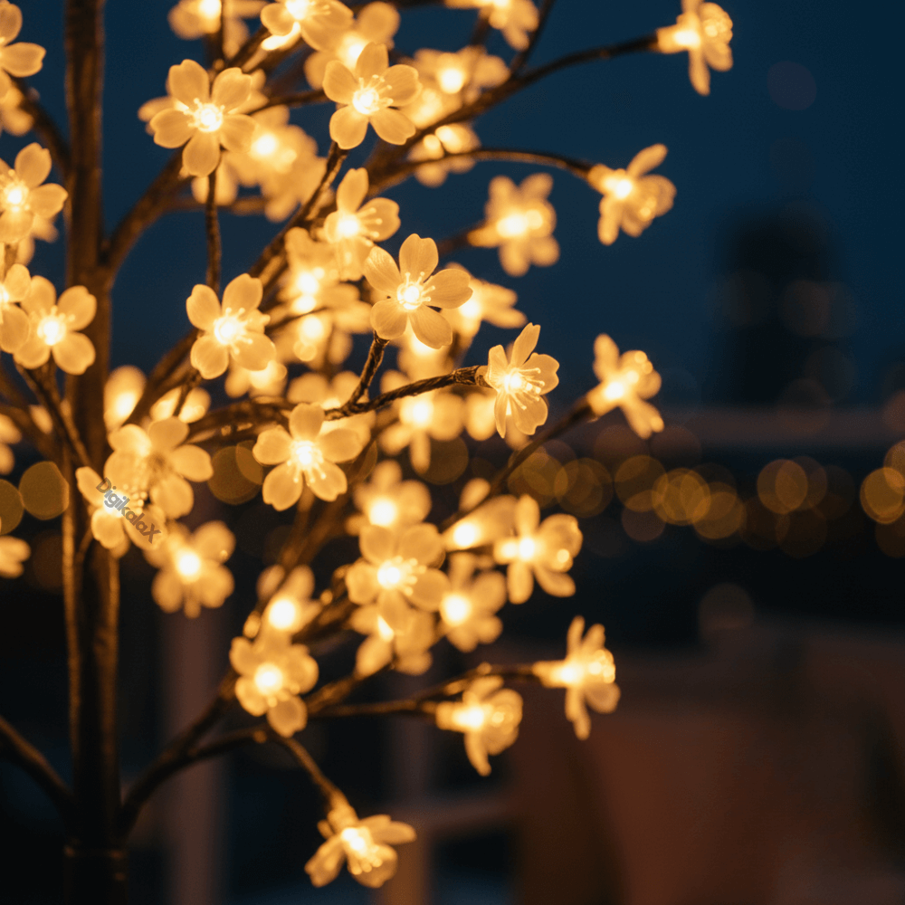 Pom Decorativ cu LED-uri și Telecomandă, Lumini Calde, Design cu Flori pentru Interior și Exterior, 125 cm