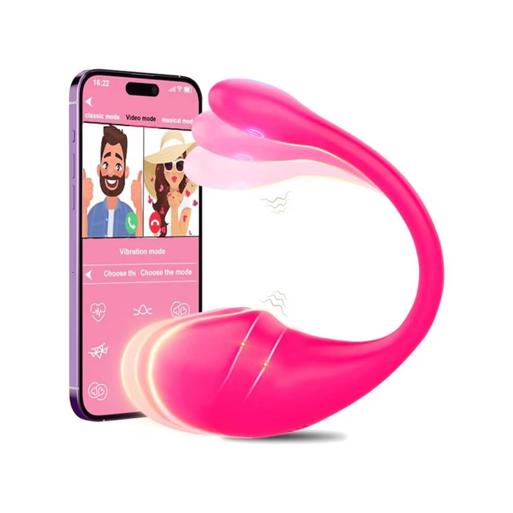 Vibrator Bluetooth cu control prin aplicatie, DrKala®, Stimulare clitoris si punct G, 9 moduri vibratii, silicon premium, rezistent la apa, Roz