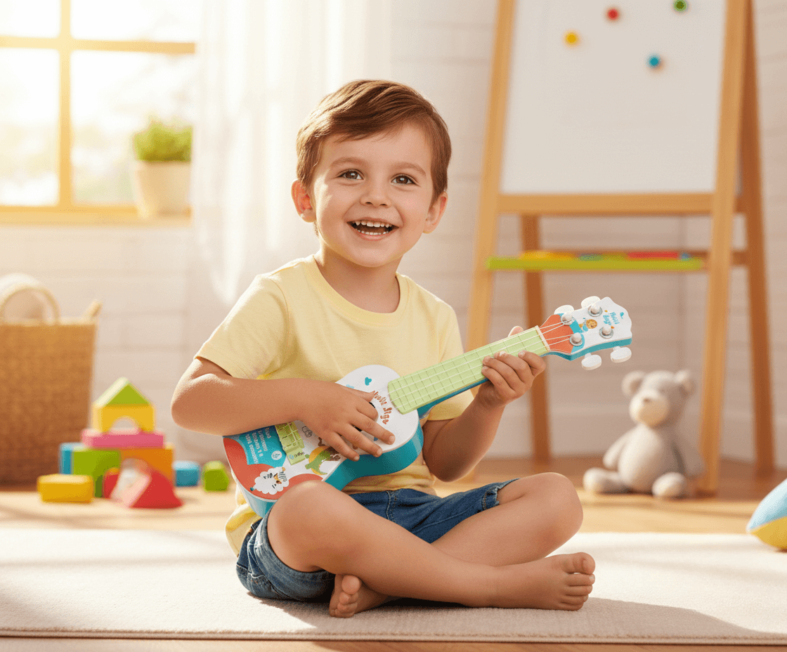 Chitară pentru Copii cu 4 Corzi, Ukulele, Design cu Animale, 40 cm, Turcoaz