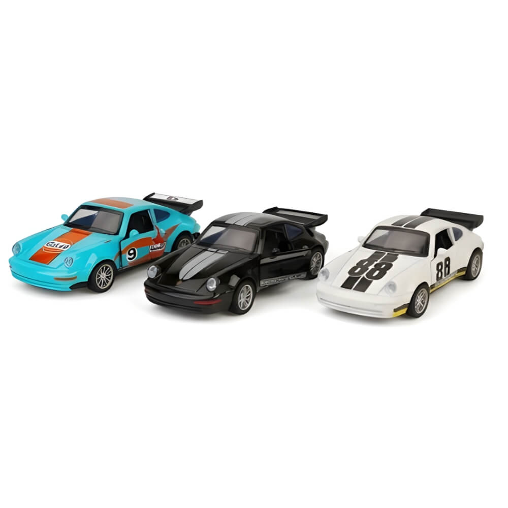 Set 3 Masinute Metalice Porsche 911 Carrera, Machete Auto Scara 1:36, Design Racing, Usi cu Deschidere, Colectie 3 Culori