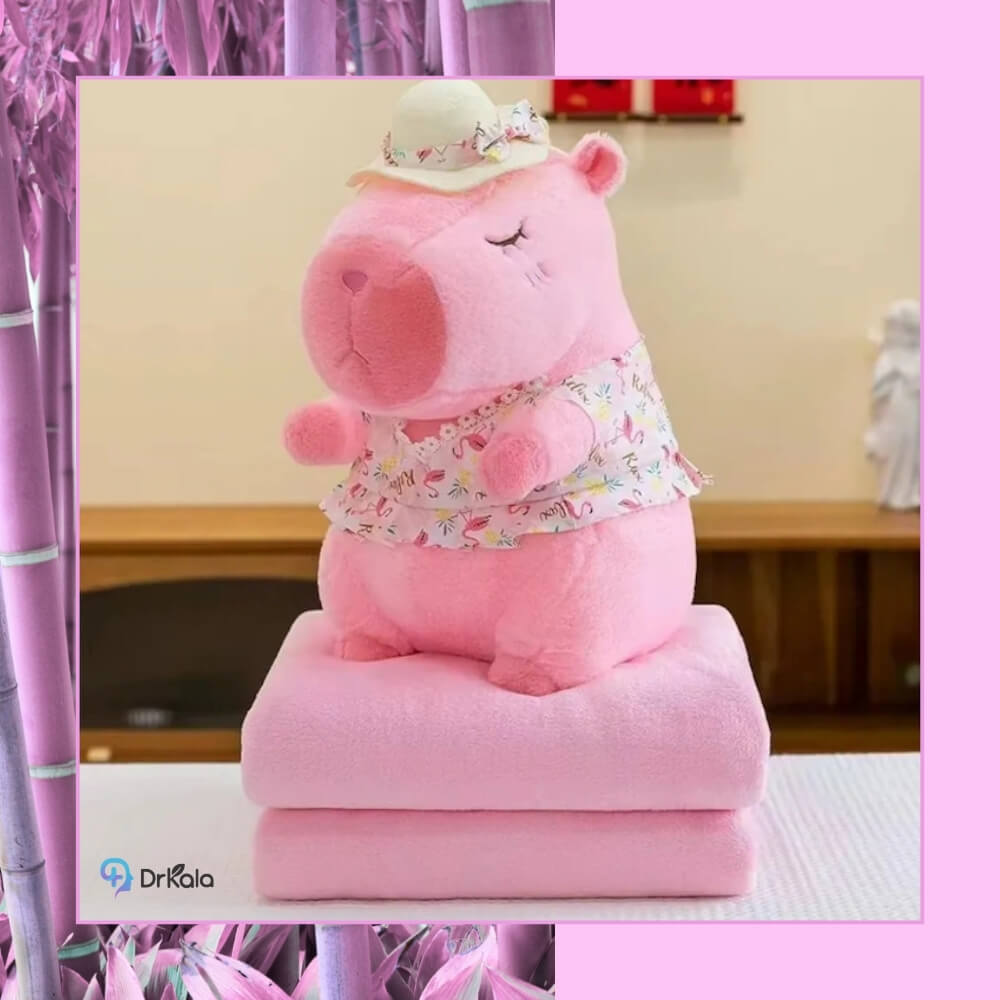 Jucarie de plus, Capibara cu Patura, Blana Ultra-Moale, 46 cm, Roz
