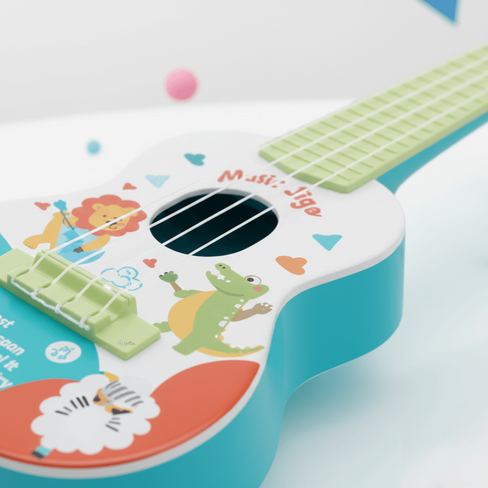 Chitară pentru Copii cu 4 Corzi, Ukulele, Design cu Animale, 40 cm, Turcoaz