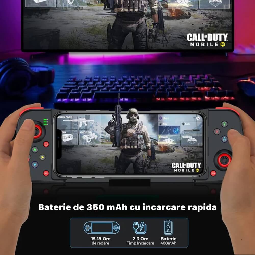 GamePad Controller Gaming pentru telefon Android, iOS, PC, PS, Nintendo, Bluetooth 5.0, Wireless, Negru