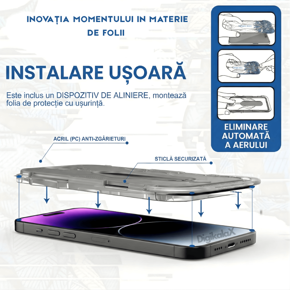 Folie Protectie Ecran Clear HD Compatibila iPhone cu Aplicator Magic Box, Sticla Securizata Lito D+ Ultra-Transparenta