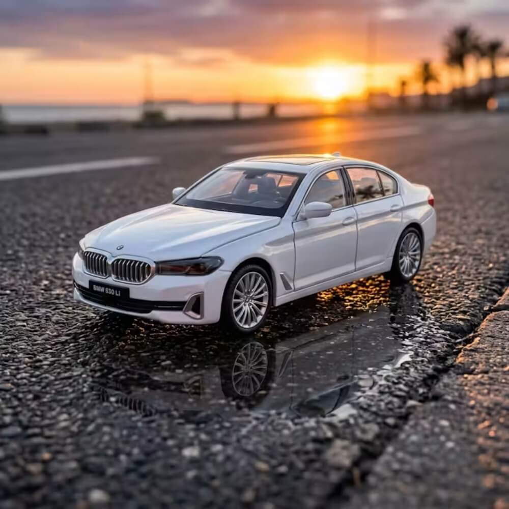 Masina Metalica BMW 530Li, Scara 1:24, Usi si Portbagaj Mobile, Lumini Xenon, Cadou Baiat, Negru