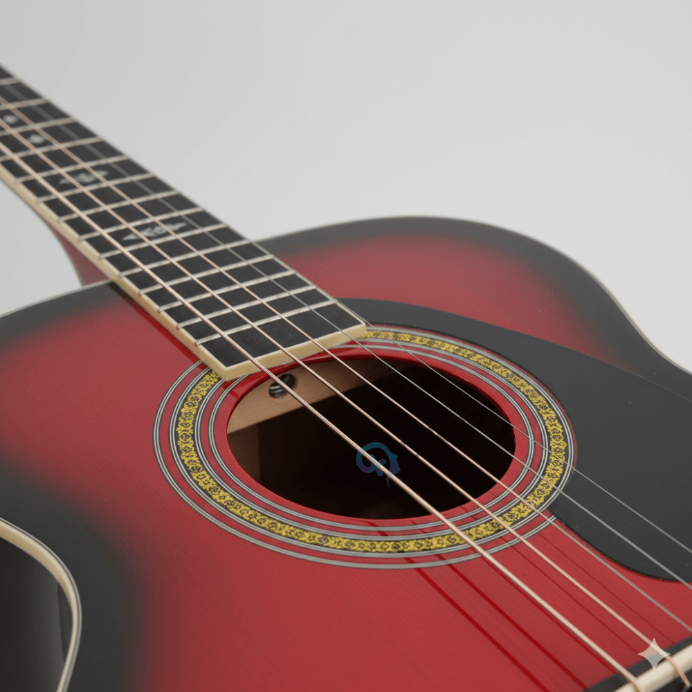 Chitară Acustică pentru Copii, 6 Corzi, 55 cm, Model Roșu-Negru, Jucărie Muzicală Educativă