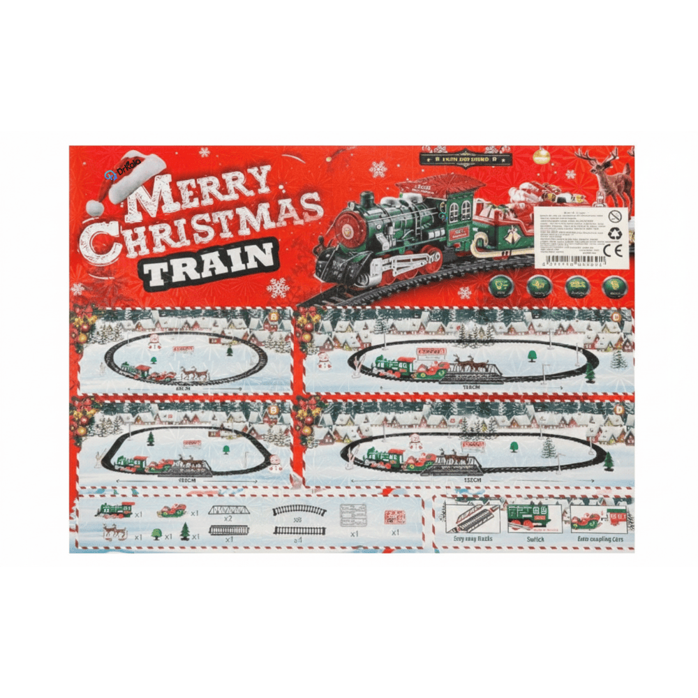 Tren de Craciun Jucarie cu Mos Craciun și Reni, 28 Piese, Lumini și Sunet, Rosu