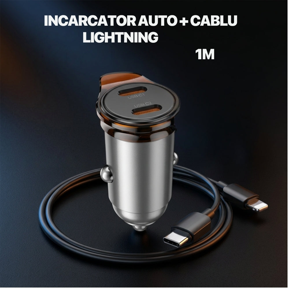 Incarcator auto NZ16B 45W Mini Size High Power PD25W & PD20w, Gri/Negru