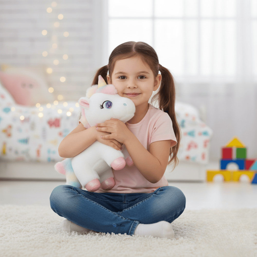 Jucărie de Pluș Unicorn Alb/Roz, 25 cm – Cadou Magic pentru Copii, Design Premium