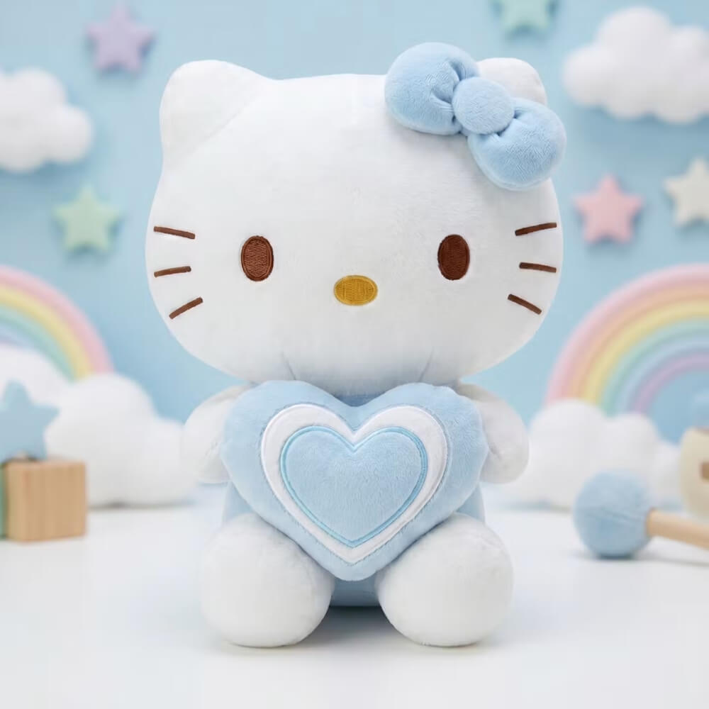 Jucarie Plus Hello Kitty 35 cm, Plush Moale, Cadou pentru Copii, Inima Albastra