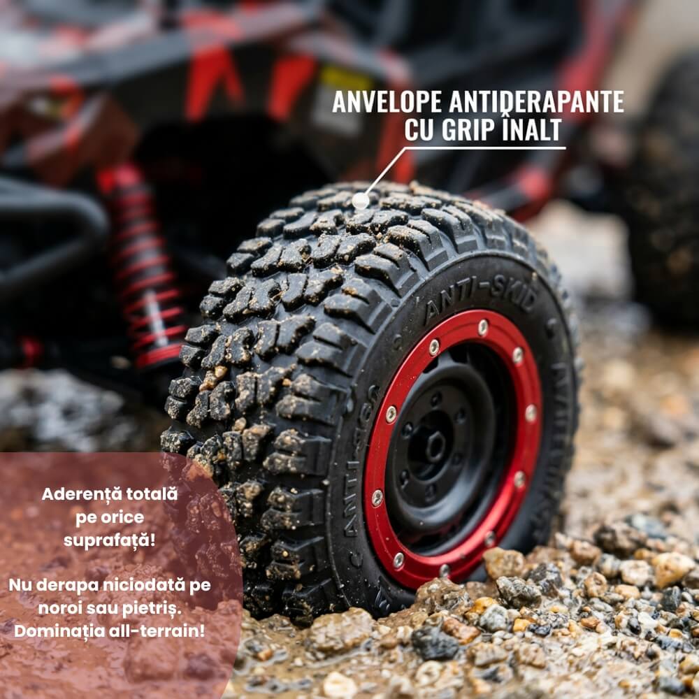 Masina cu telecomanda profesionala Adventurer, Off-Road 4x4 (4WD), Scara 1:16, Viteza 40 km/h, Suspensii Metalice independente, Motor Brushed, Lumini LED,Control 2.4GHz,Rosu-Negru