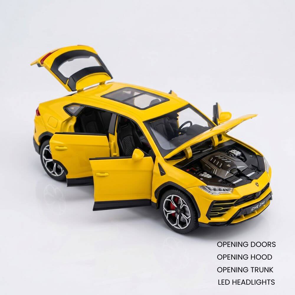 Lamborghini Urus 1:24 Masinuta Metalica cu Lumini, Sunete, Efect de Fum (Aburi) si Usi Functionale, Galben