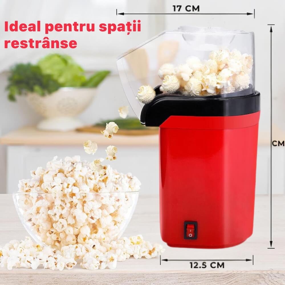 Aparat cu Aer Cald de facut Popcorn DigikalaX®, fara Ulei, 3min Preparare 1200W, Recipient dozator Boabe, Rosu