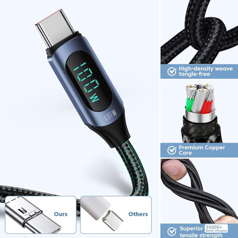 Cablu de date/incarcare USB Type-C to Type-C 100W, 1m, Negru