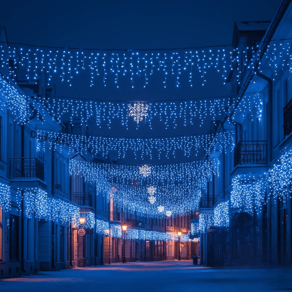 Instalație Luminoasă Tip Țurțuri, 12m, 300 LED-uri Albastre – Decor Exterior pentru Sărbători