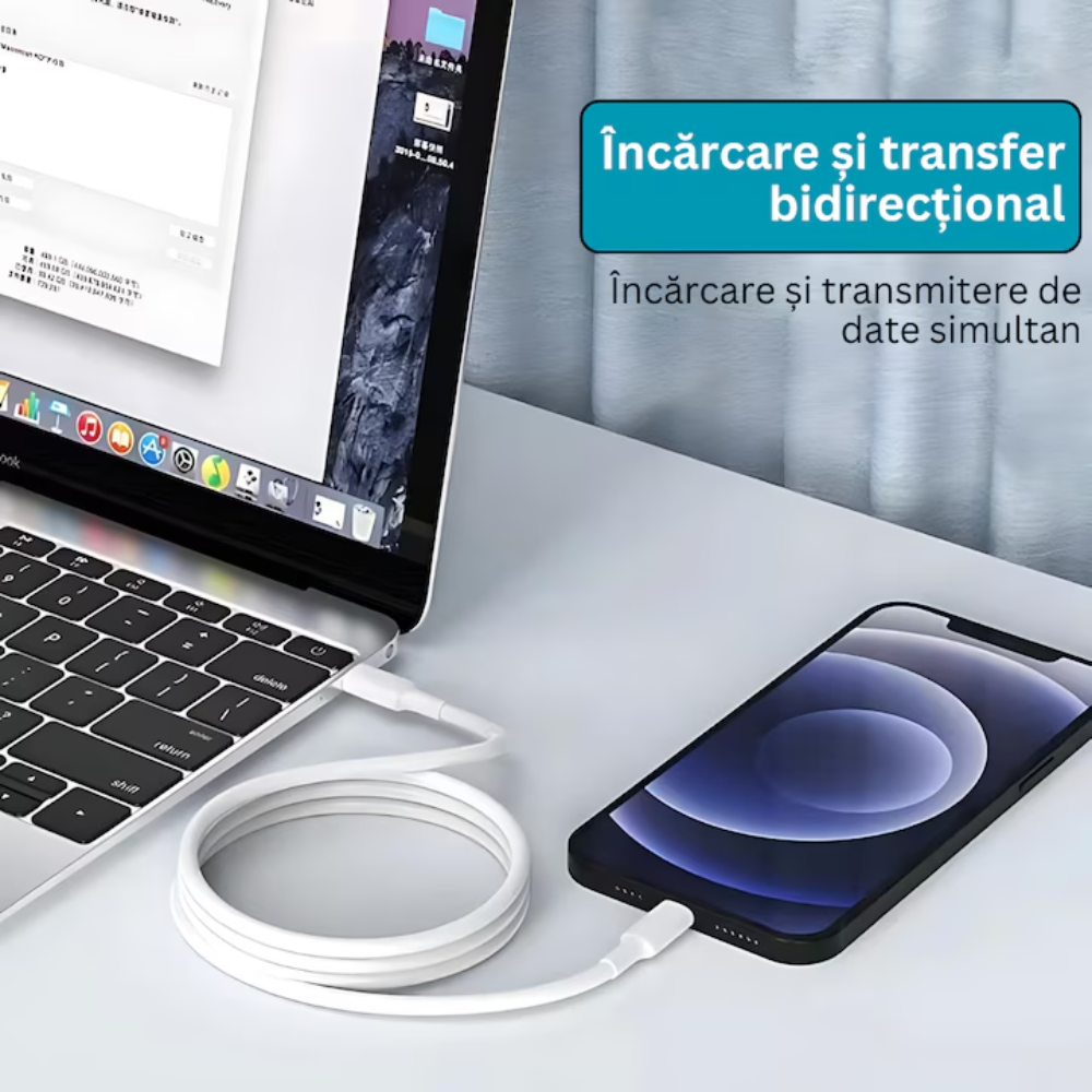 Cablu incarcare si date DigikalaX, Super Fast Charge, compatibil cu Apple, USB-C to Lightning, 1m, Alb