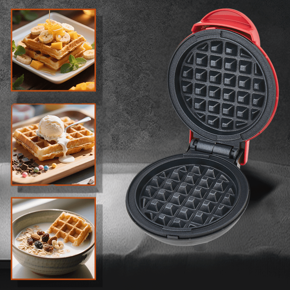 Mini aparat de făcut waffle 800W – compact, rapid, antiaderent, ideal pentru deserturi și gustări, roșu vibrant