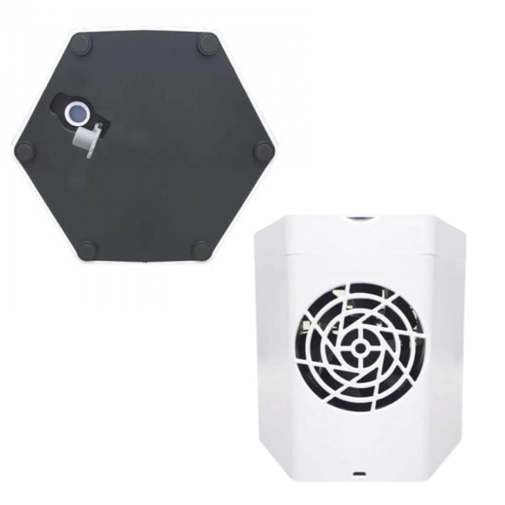 Mini Aer Conditionat Portabil USB, Racitor de Aer cu Rezervor de Apa, 2 Trepte de Viteza, Silentios, LED Ambiental, Include 2 Rezerve de Gheata si Cablu de Incarcare, Alb